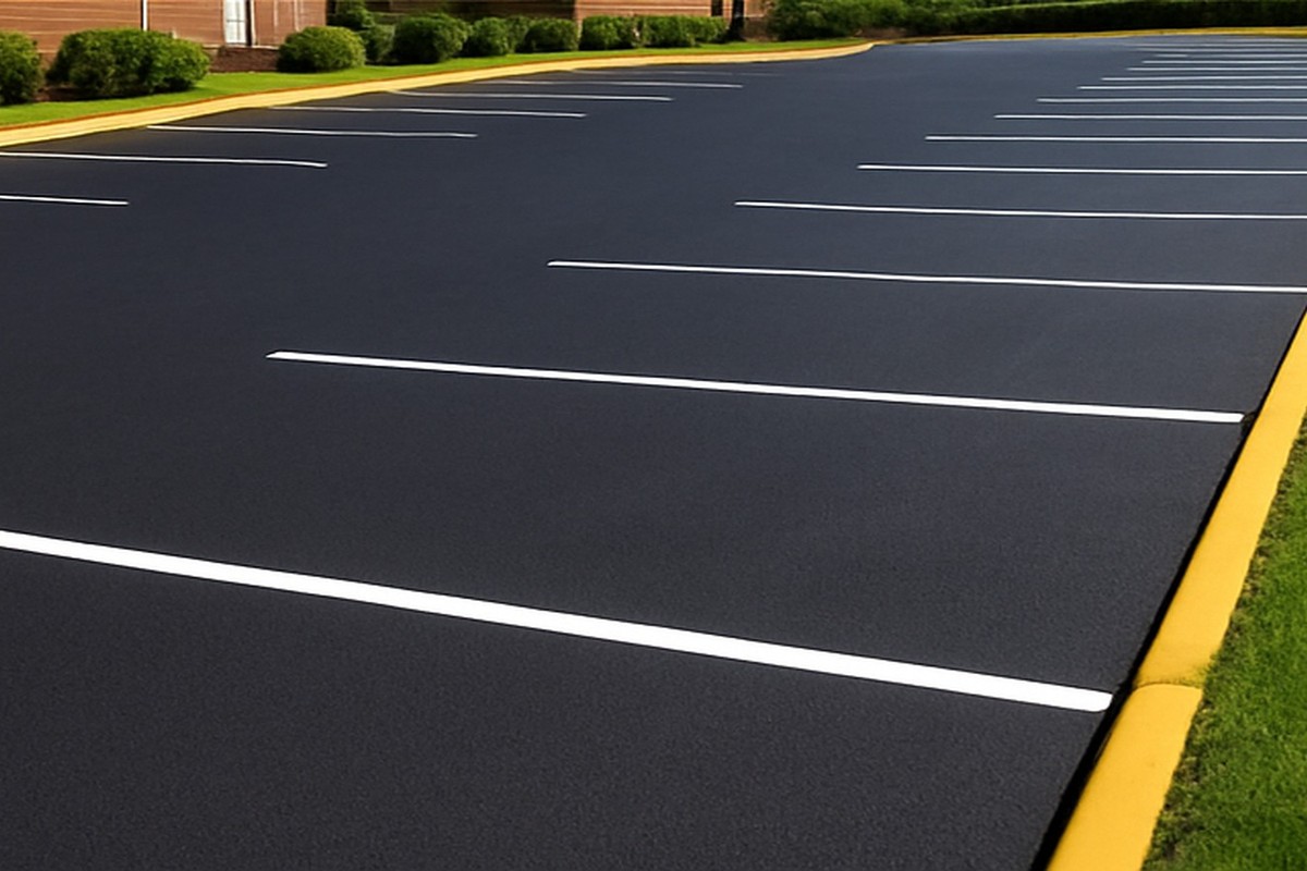 Freshly sealed parking lot with crisp lines